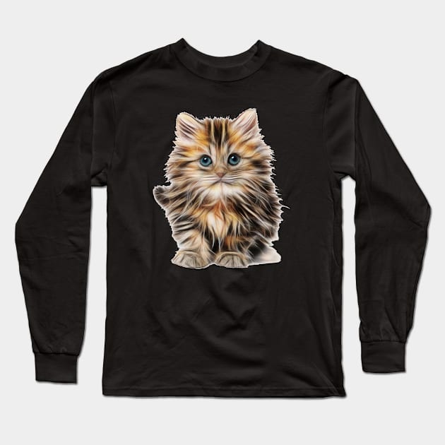 Fluffy Kitten Adorable Cat Lover Artistic Illustration Kitty Lover Gift Long Sleeve T-Shirt by twizzler3b